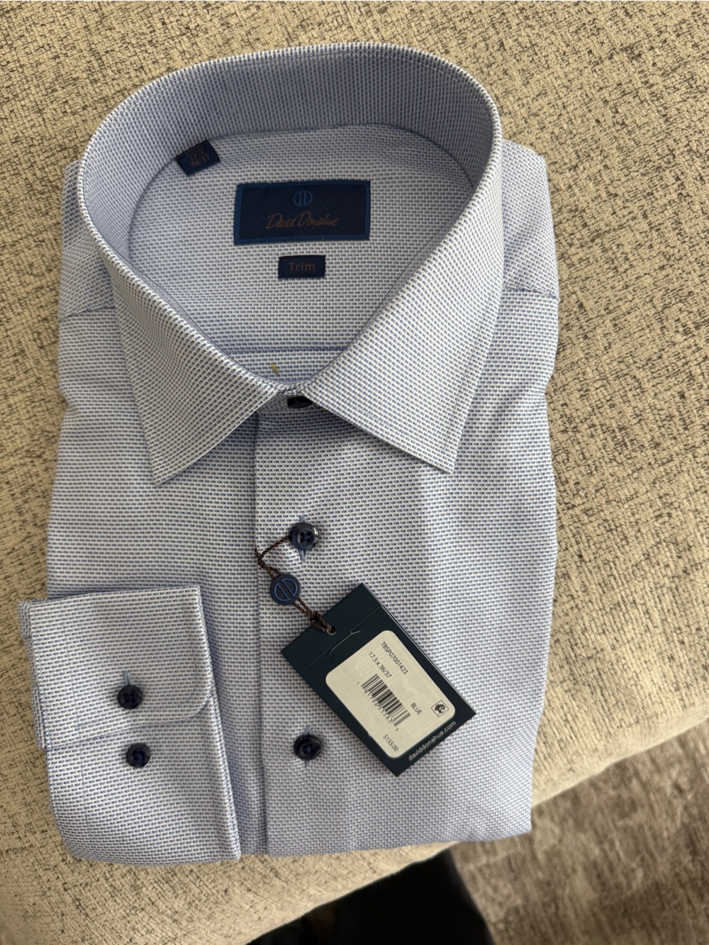 David Donahue Light Blue Patterned Dress Shirt